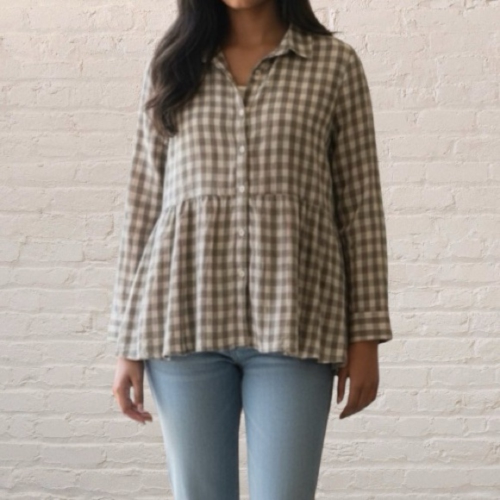 11:11 TYLHO gingham Double Pleated Peplum Top – Women’s Large